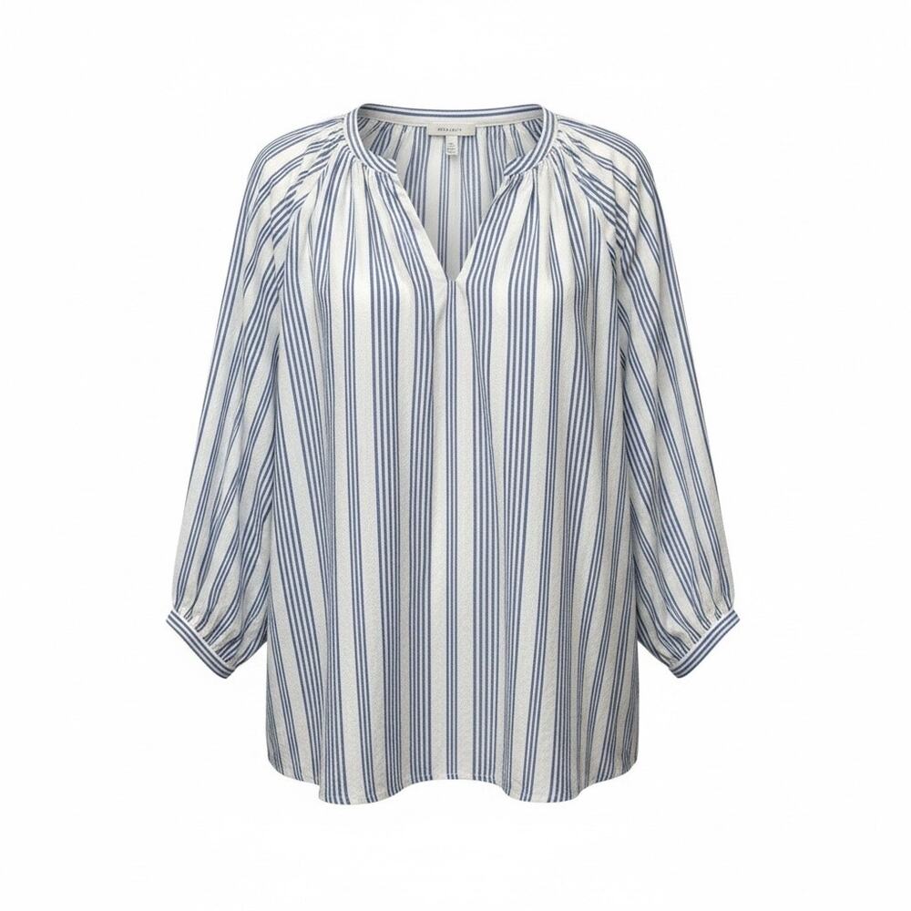 Old Navy Plus 2X Blue White Striped Peasant Blouse Cotton Boho Top